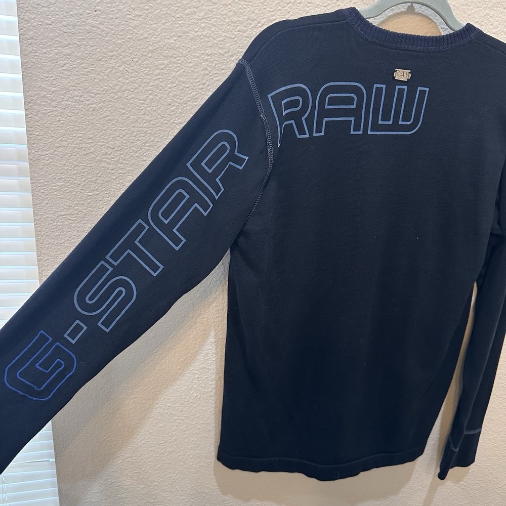 G-Star‎ Raw Mens Navy Blue Cotton Knit V-Neck Sweater XL Jumper Slim Fit Preppy